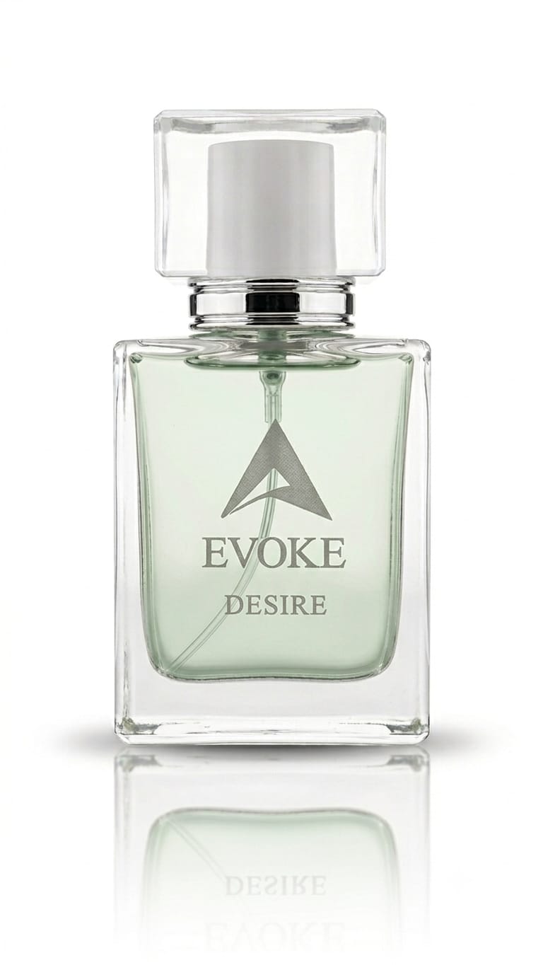 EVOKE Desire perfume in a clear glass bottle